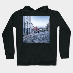 Whitby town cobbled streets and seaview Hoodie